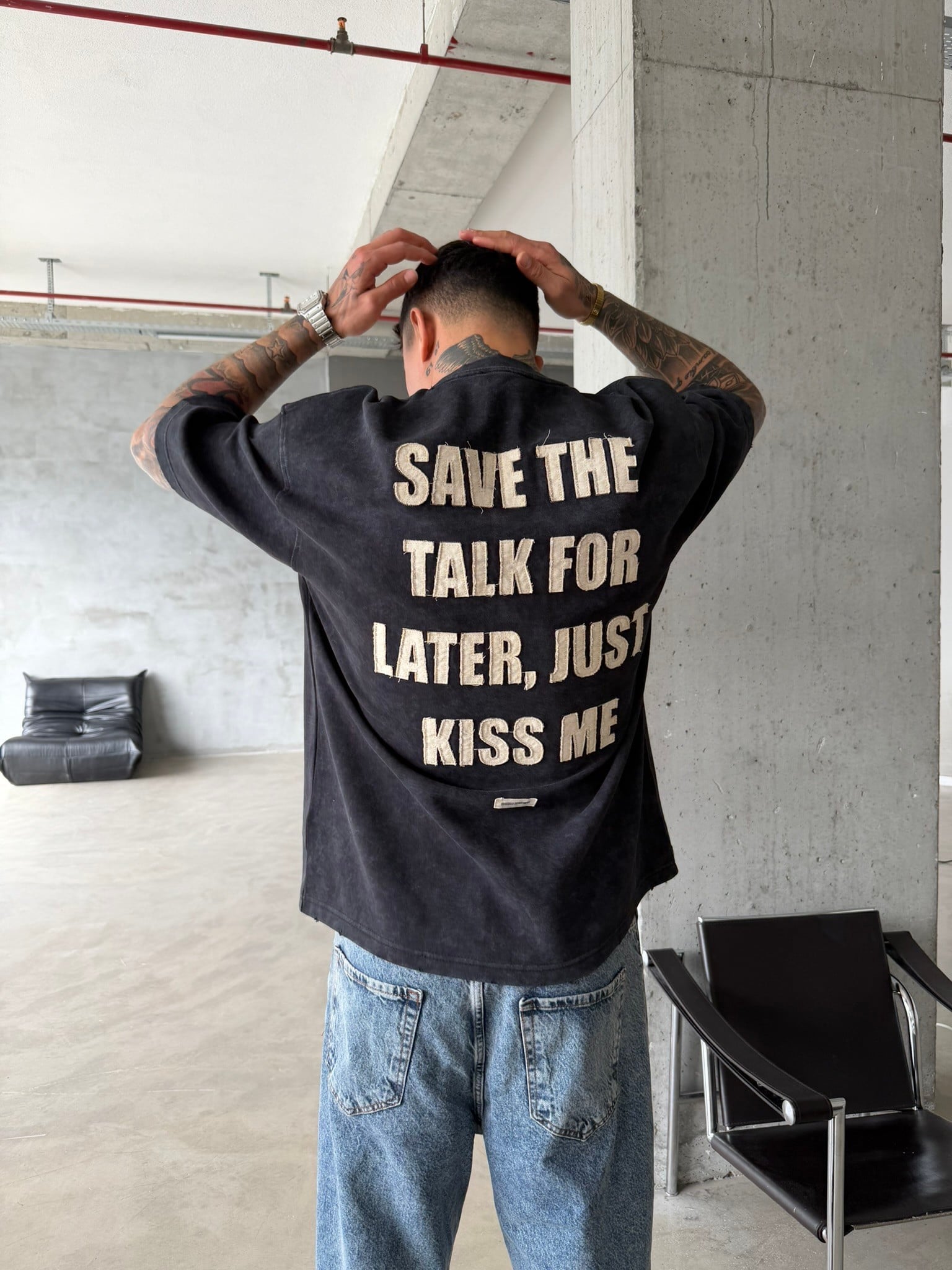 Premium Pacht Detaylı Save The T-Shirt - Siyah