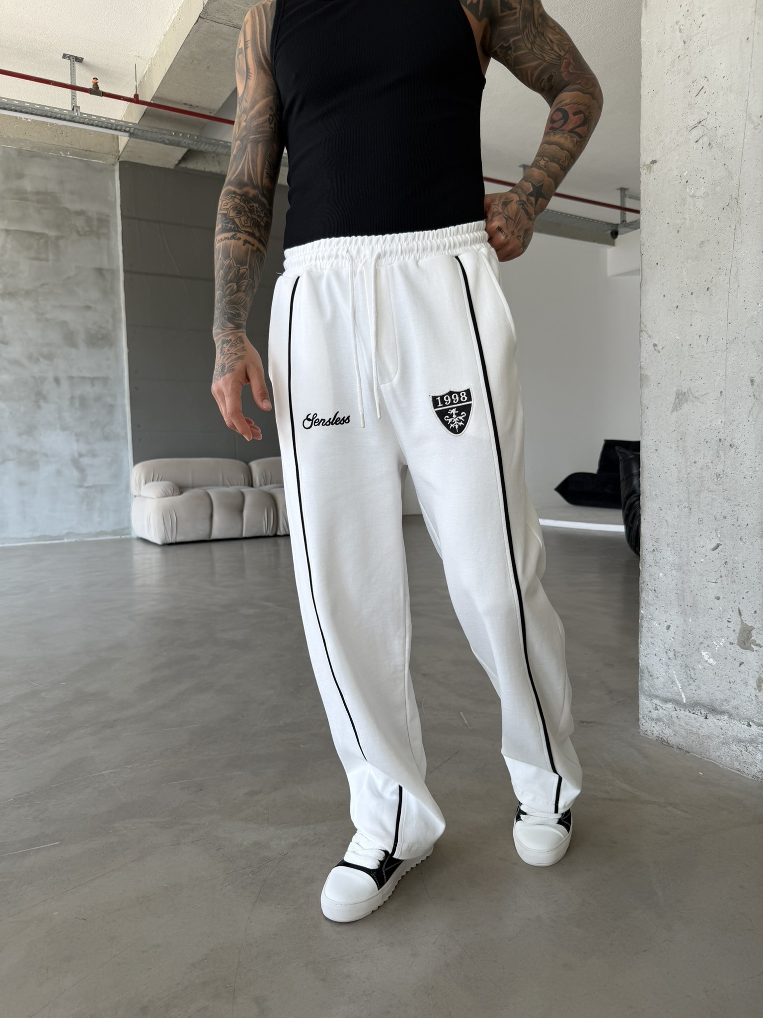 Premium Sesless 1998 Baggy Eşofman - Beyaz
