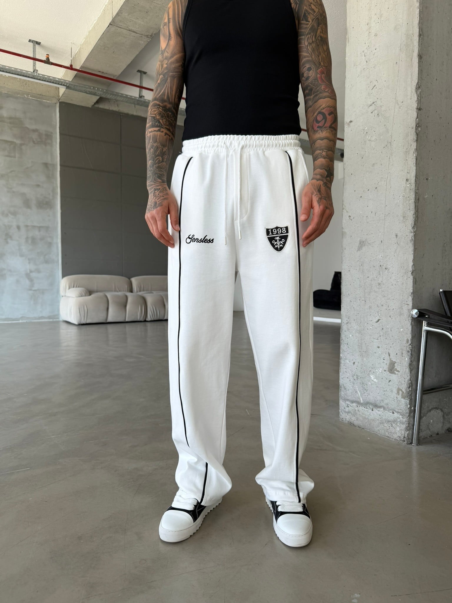 Premium Sesless 1998 Baggy Eşofman - Beyaz
