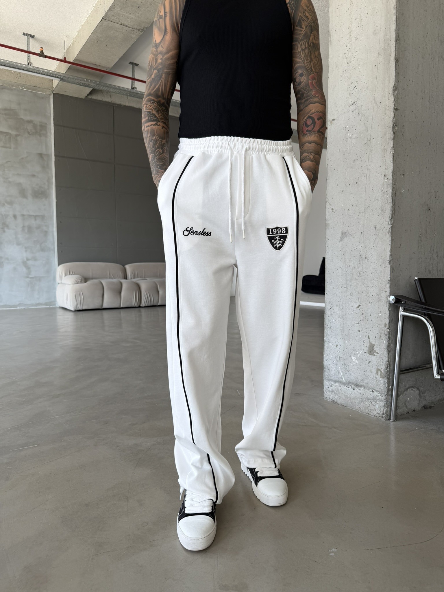 Premium Sesless 1998 Baggy Eşofman - Beyaz