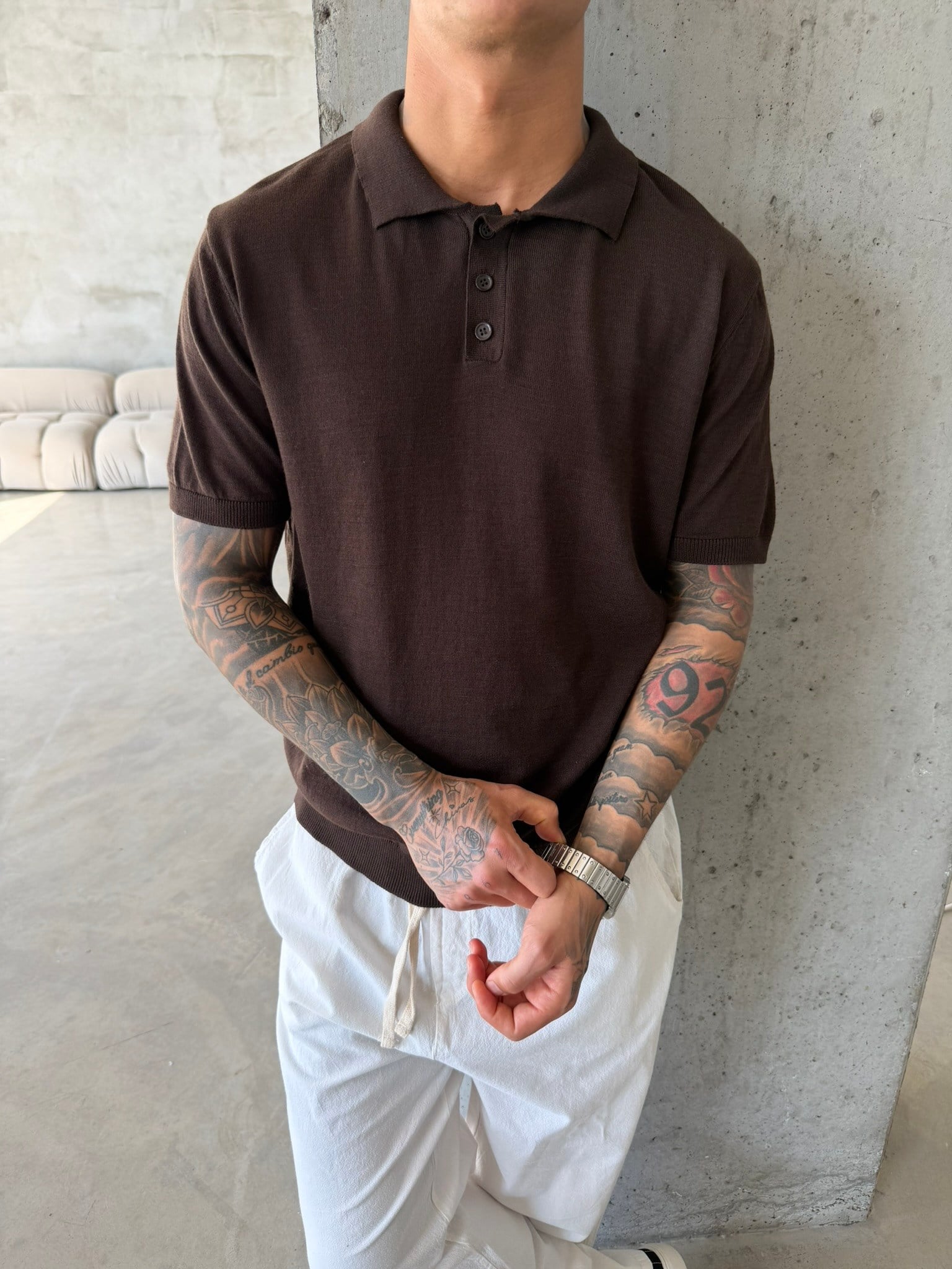 Regular Fit Triko Polo T-Shirt - Kahve