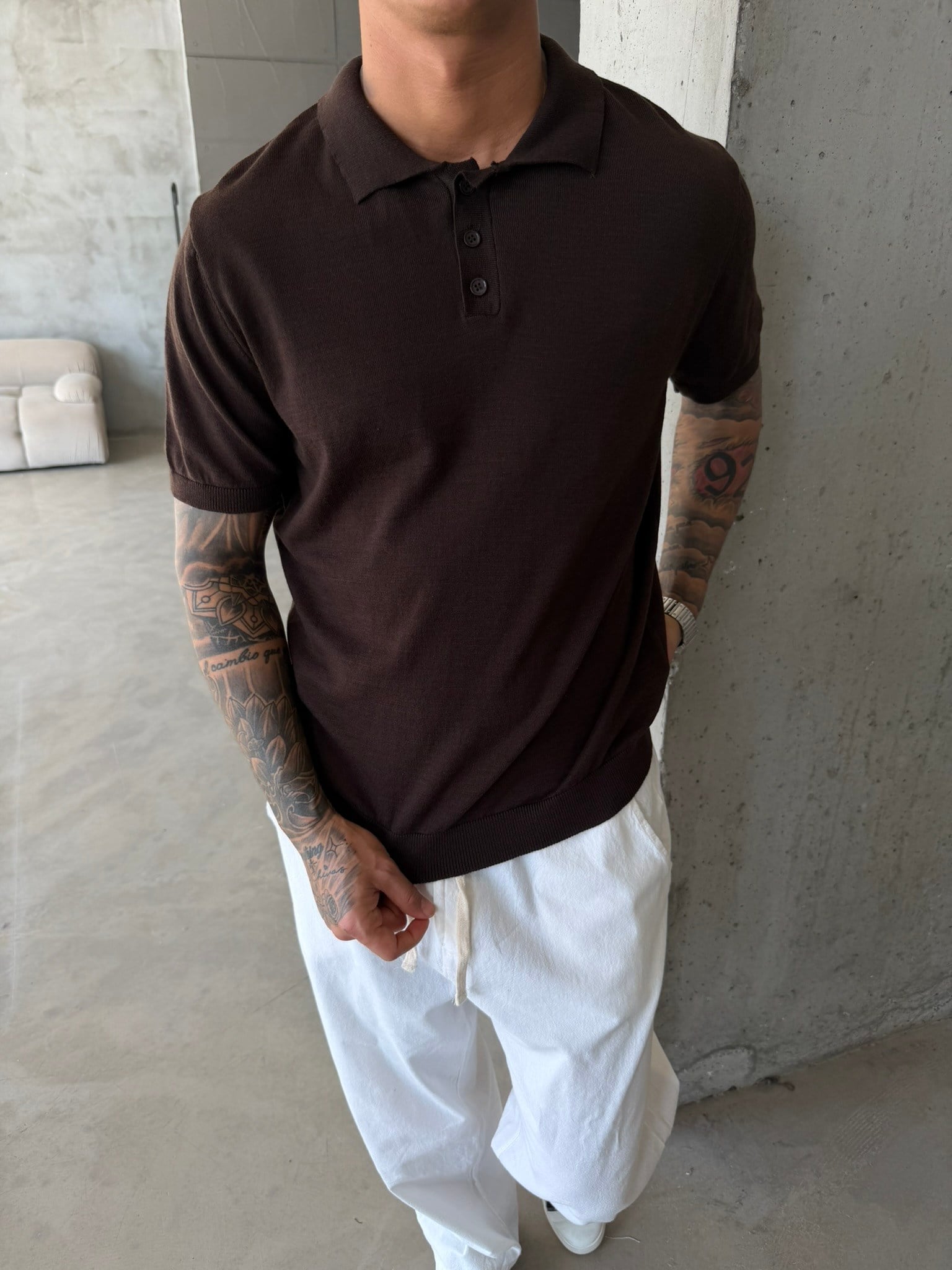 Regular Fit Triko Polo T-Shirt - Kahve