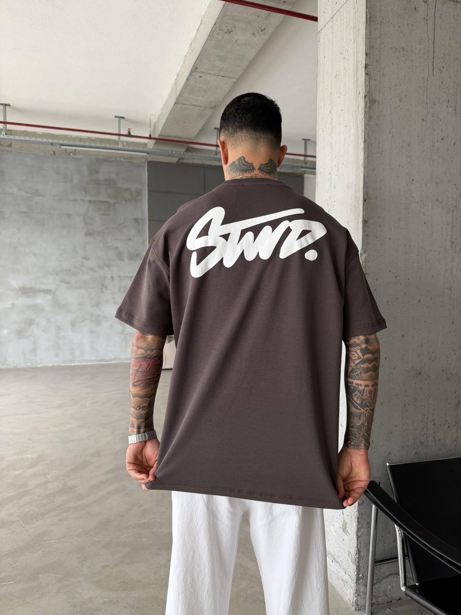 Sırt Baskılı SW T-Shirt - Kahve