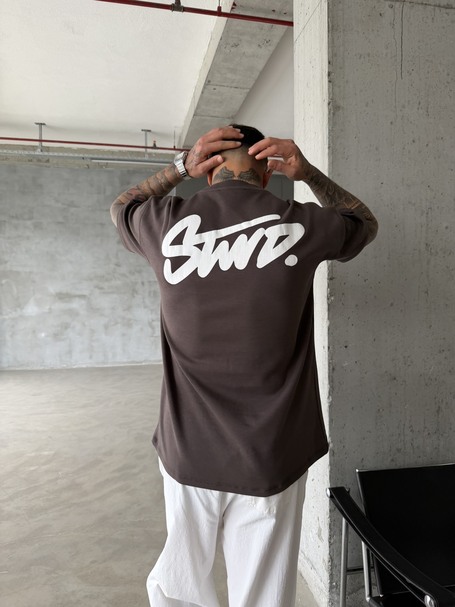 Sırt Baskılı SW T-Shirt - Kahve