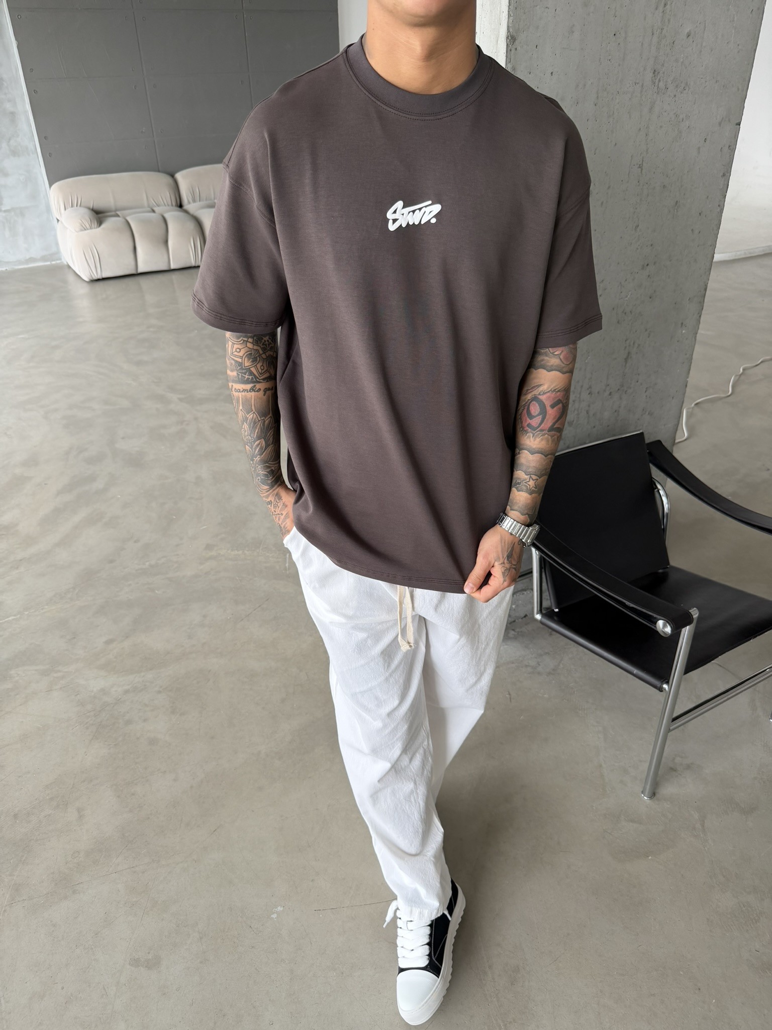 Sırt Baskılı SW T-Shirt - Kahve