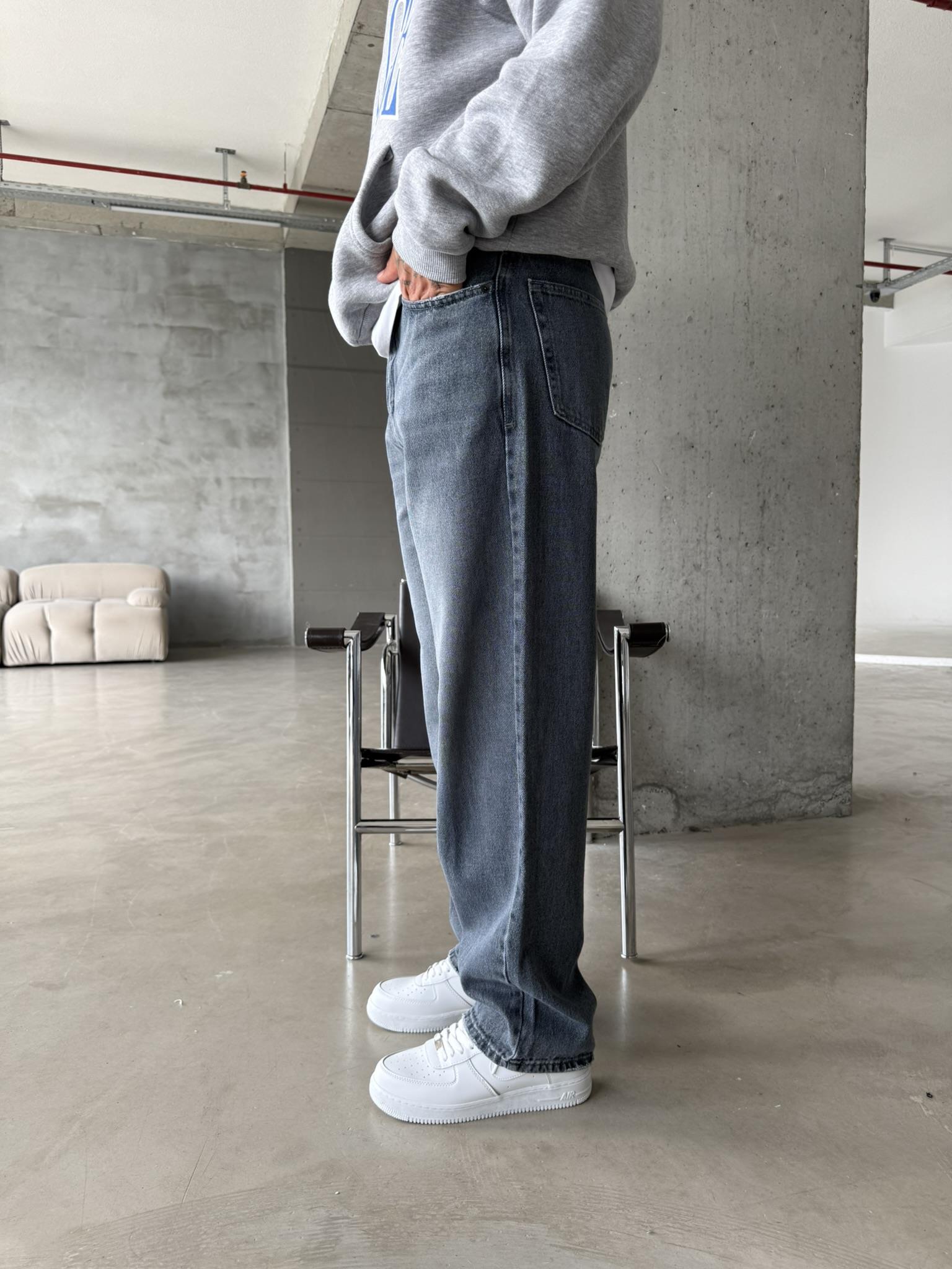 Yıkamalı Basic Baggy Pantolon - Gri