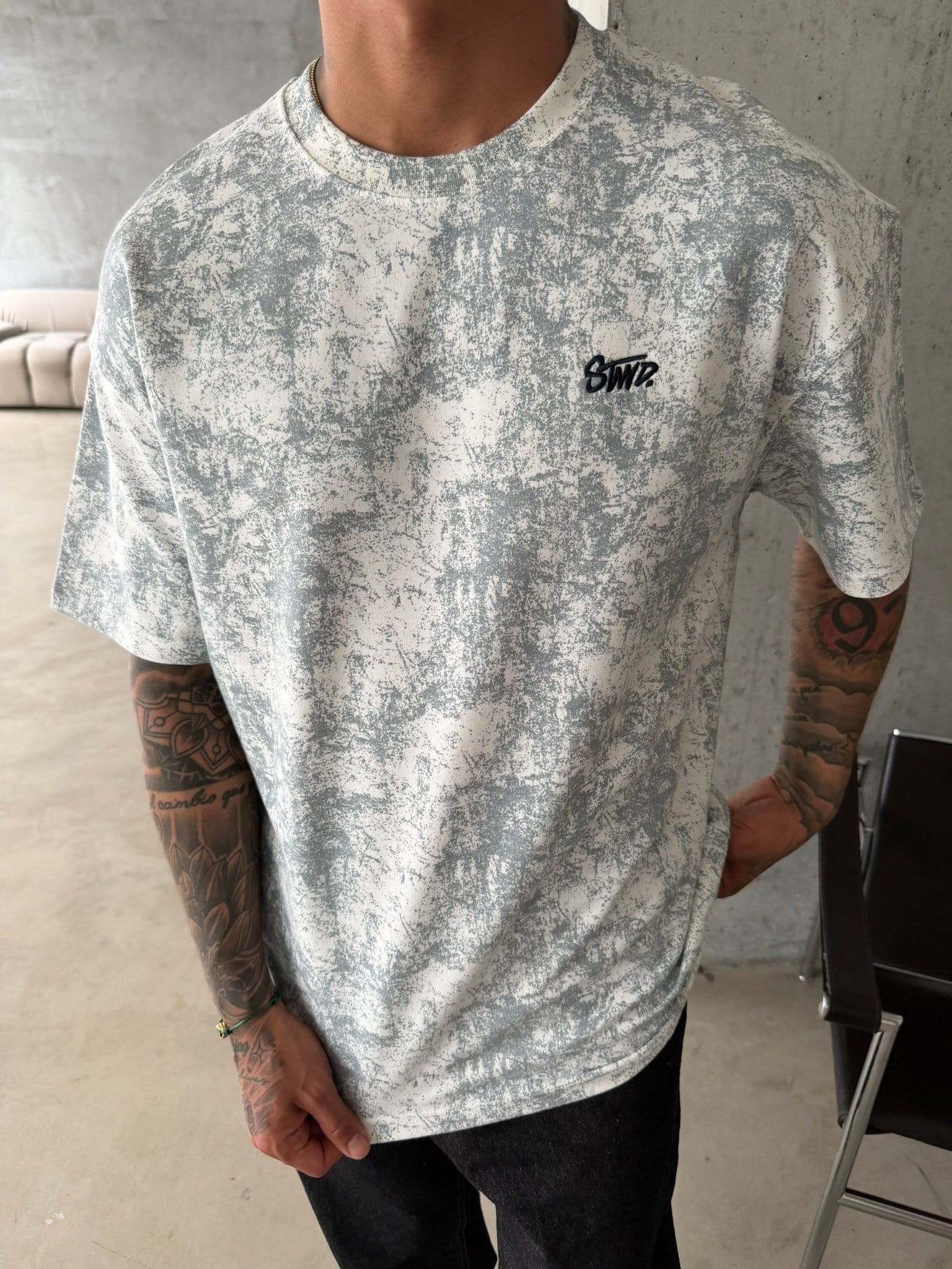 Yıkamalı Basic Nakışlı Acid T-Shirt - Beyaz