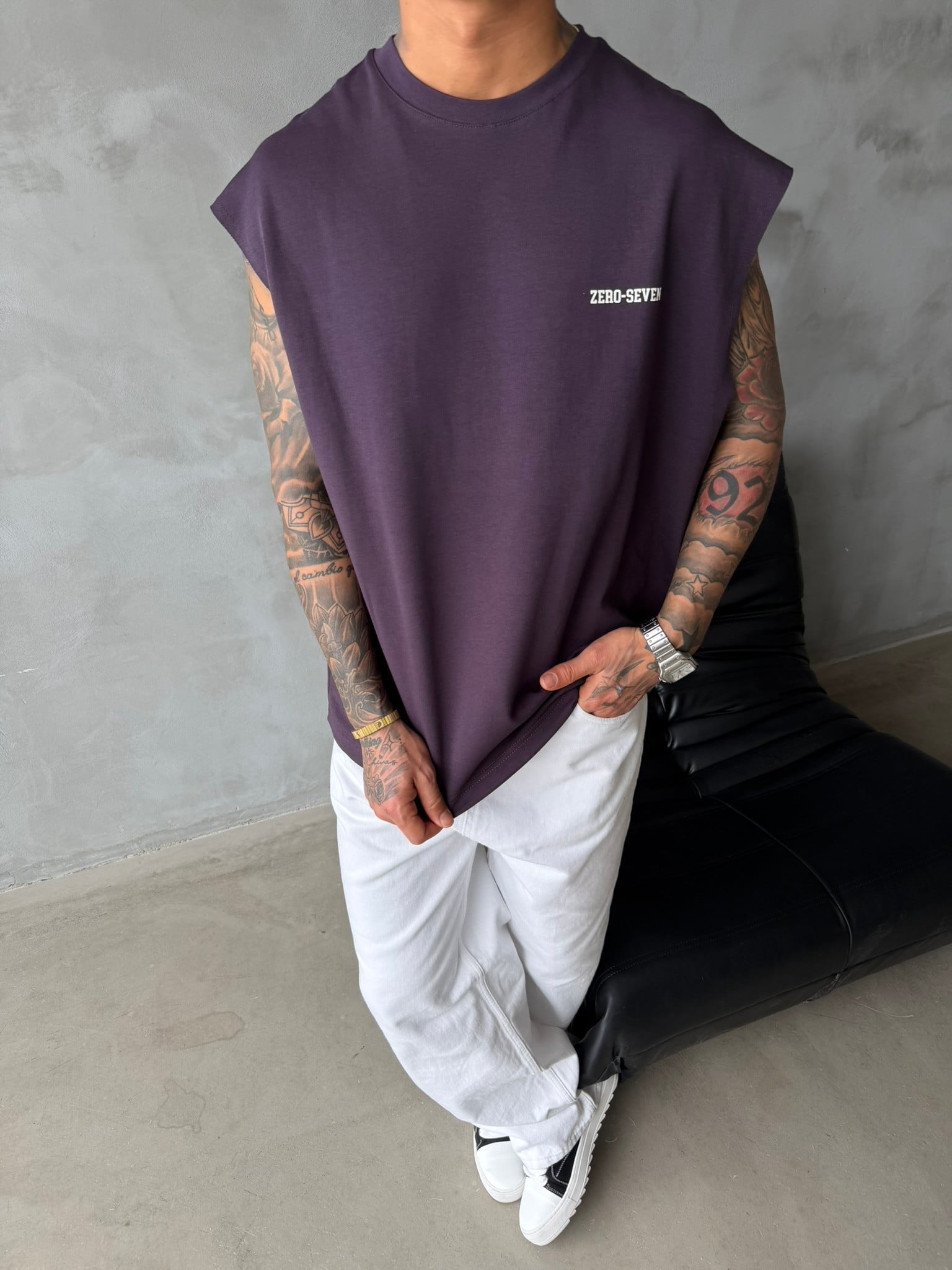 Zero Seven Premium Sıfır Kol T-Shirt - Mürdün