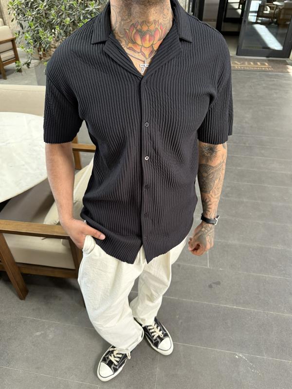  Fitilli Polo Yaka GömleK - Siyah