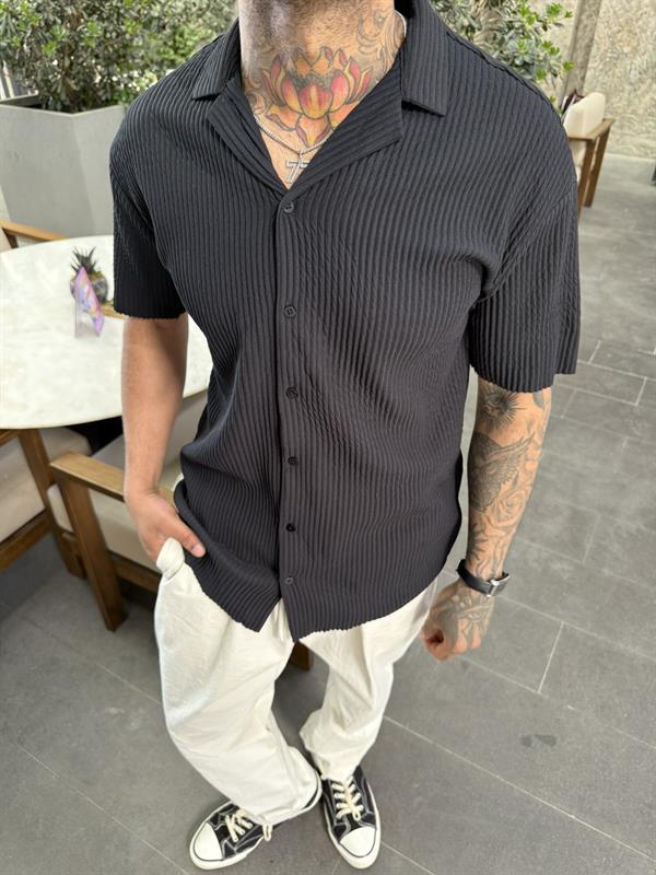  Fitilli Polo Yaka GömleK - Siyah