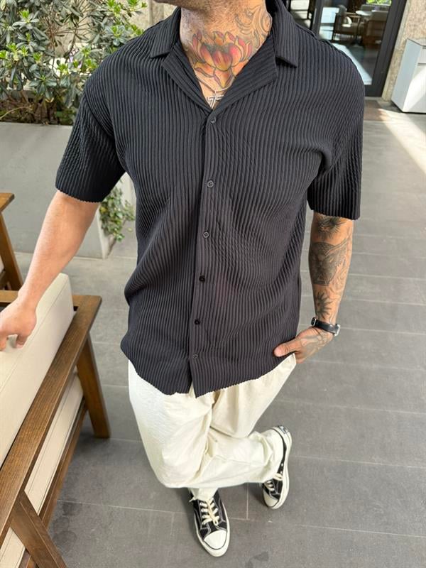  Fitilli Polo Yaka GömleK - Siyah