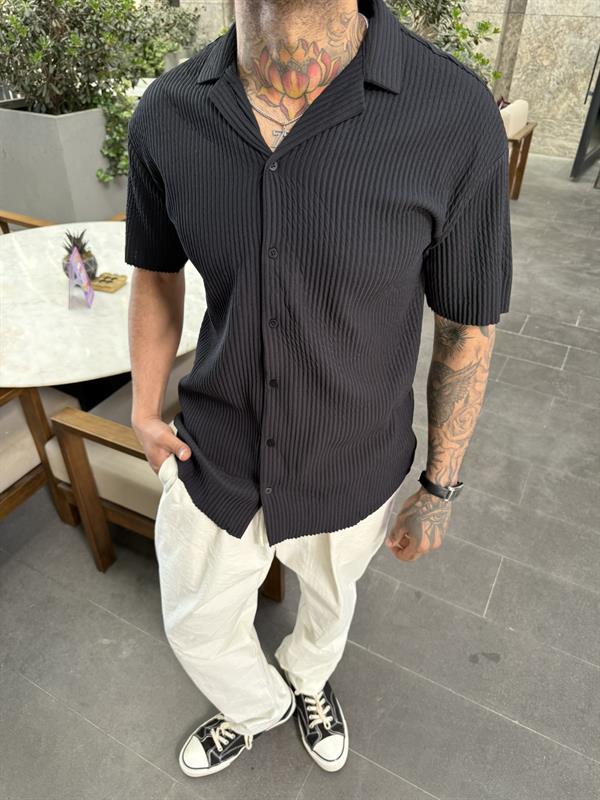  Fitilli Polo Yaka GömleK - Siyah