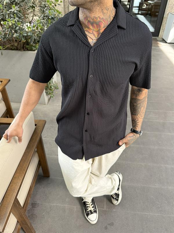  Fitilli Polo Yaka GömleK - Siyah