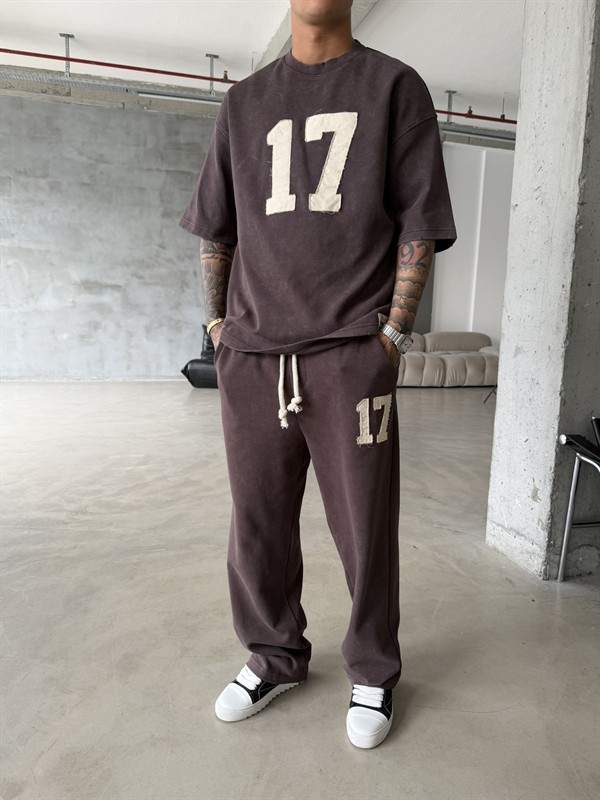 17 Acid Yıkama Premium Baggy Eşofman - Kahve