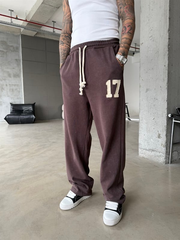 17 Acid Yıkama Premium Baggy Eşofman - Kahve