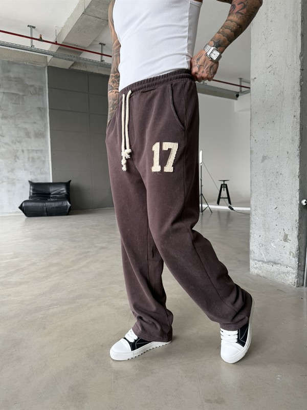 17 Acid Yıkama Premium Baggy Eşofman - Kahve