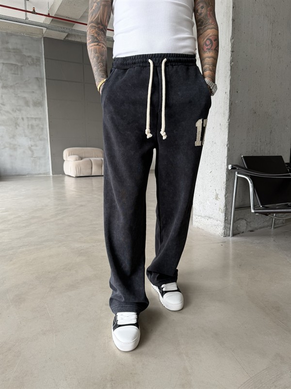 17 Acid Yıkama Premium Baggy Eşofman - Siyah