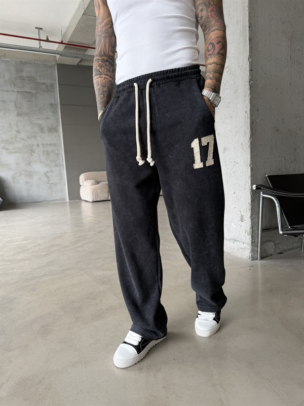 17 Acid Yıkama Premium Baggy Eşofman - Siyah