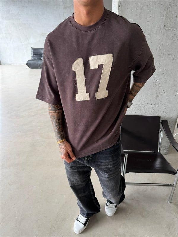 17 Acid Yıkama Premium T-Shirt - Kahve