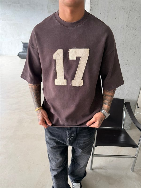 17 Acid Yıkama Premium T-Shirt - Kahve