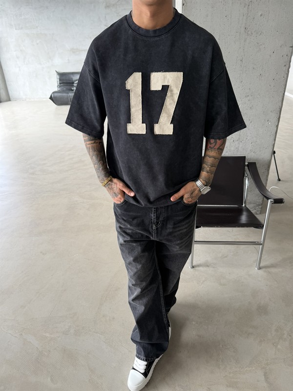 17 Acid Yıkama Premium T-Shirt - Siyah
