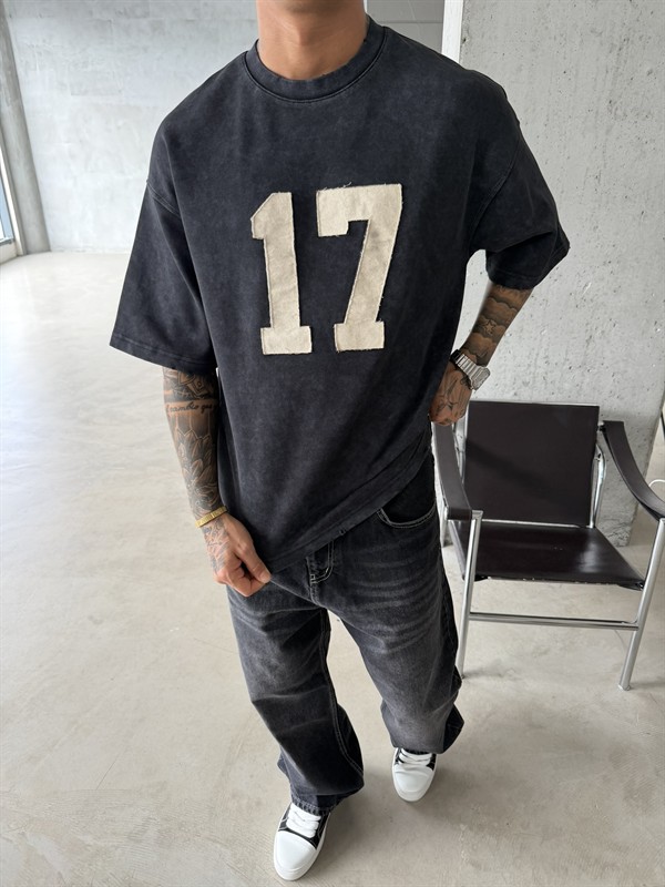 17 Acid Yıkama Premium T-Shirt - Siyah