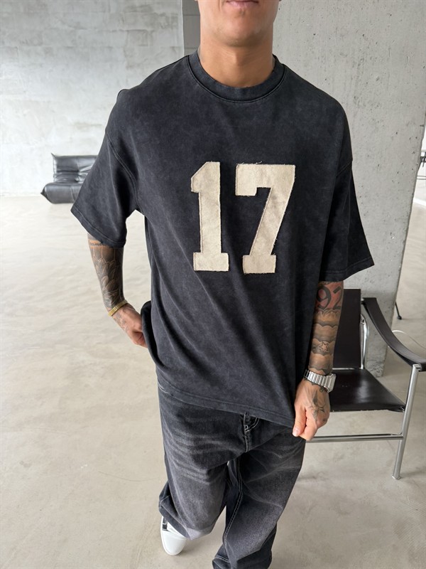 17 Acid Yıkama Premium T-Shirt - Siyah