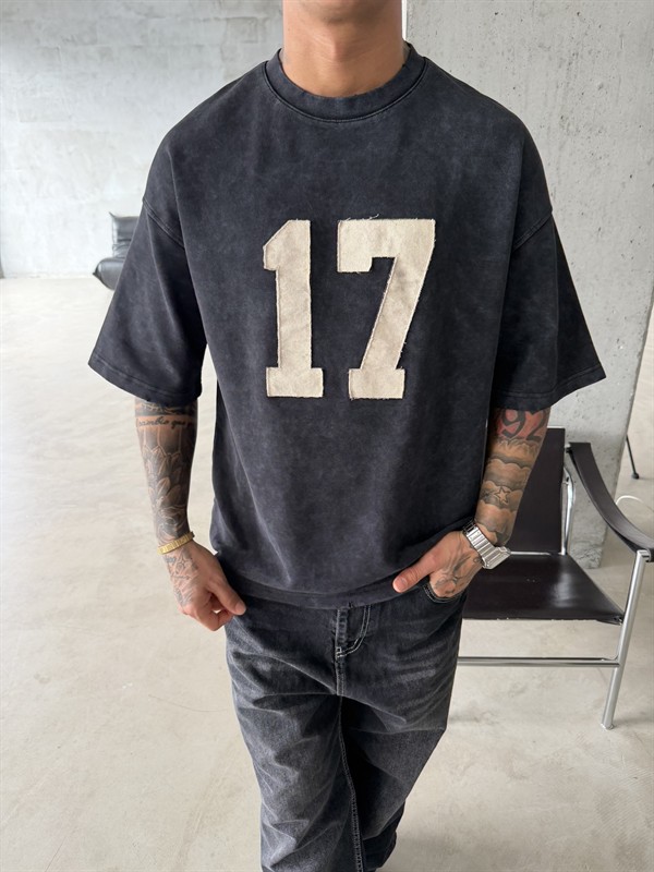 17 Acid Yıkama Premium T-Shirt - Siyah