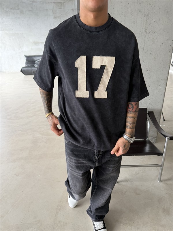 17 Acid Yıkama Premium T-Shirt - Siyah