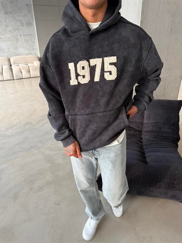 1975 Pacht Yıkamalı Premium Sweat - Siyah