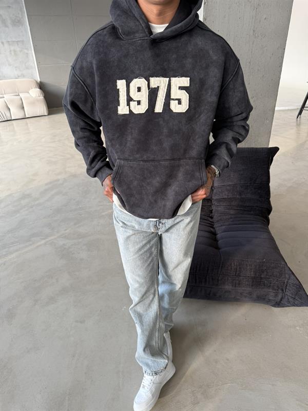 1975 Pacht Yıkamalı Premium Sweat - Siyah