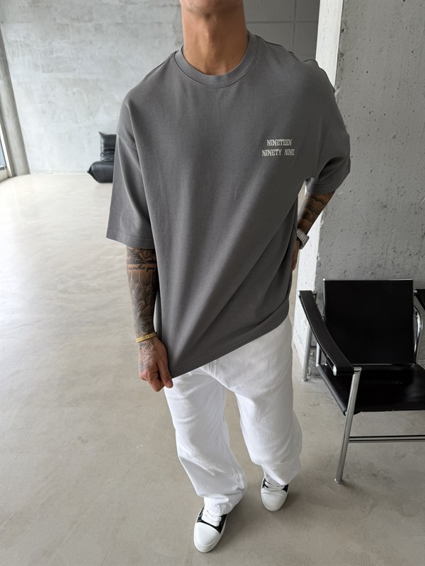 1999 Pacht Acid Yıkamalı Premium T-Shirt - Gri