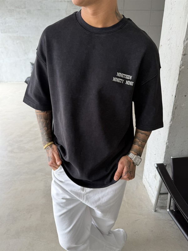 1999 Pacht Acid Yıkamalı Premium T-Shirt - Siyah