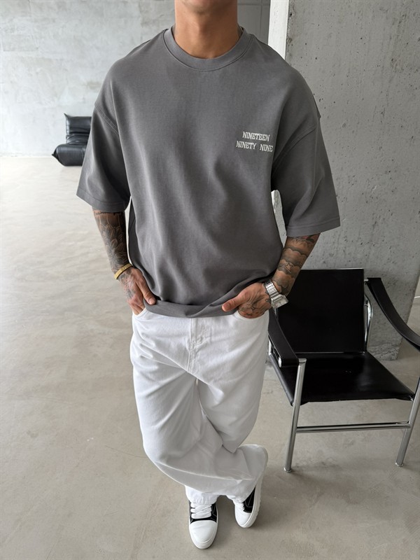 1999 Pacht Acid Yıkamalı Premium T-Shirt - Gri