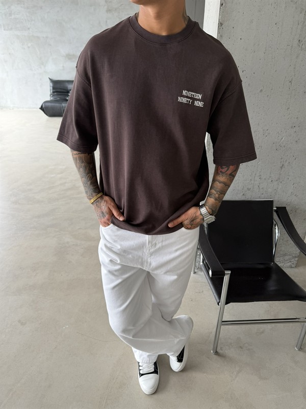 1999 Pacht Acid Yıkamalı Premium T-Shirt - Kahve