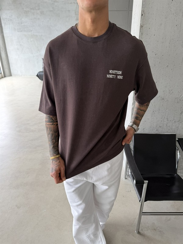 1999 Pacht Acid Yıkamalı Premium T-Shirt - Kahve