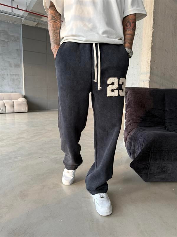 23 Patcht Yıkamalı Premium Eşofman - Siyah