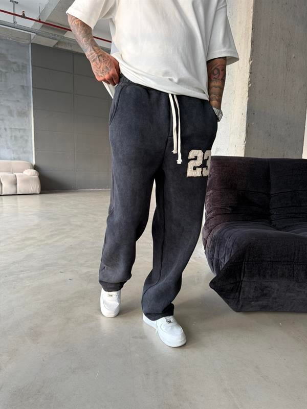 23 Patcht Yıkamalı Premium Eşofman - Siyah