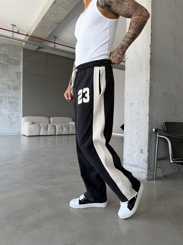 23 Premium Acid Yıkama Şeritli Eşofman - Siyah