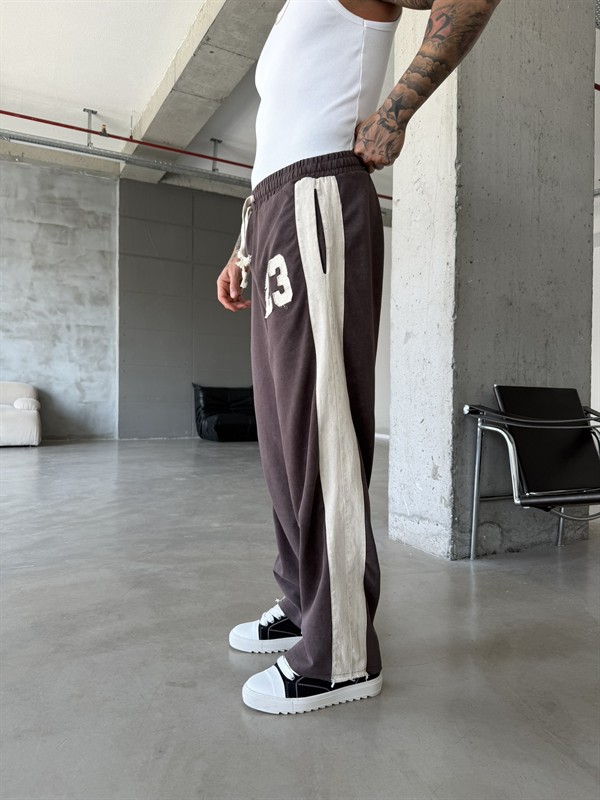 23 Premium Acid Yıkama Şeritli Eşofman - Kahve