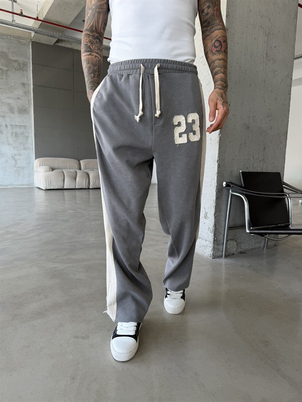 23 Premium Acid Yıkama Şeritli Eşofman - Füme