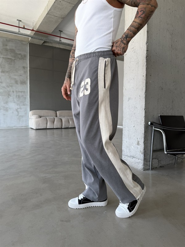 23 Premium Acid Yıkama Şeritli Eşofman - Füme