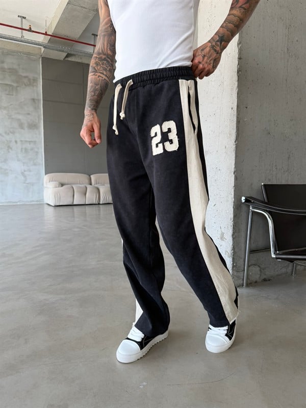 23 Premium Acid Yıkama Şeritli Eşofman - Siyah