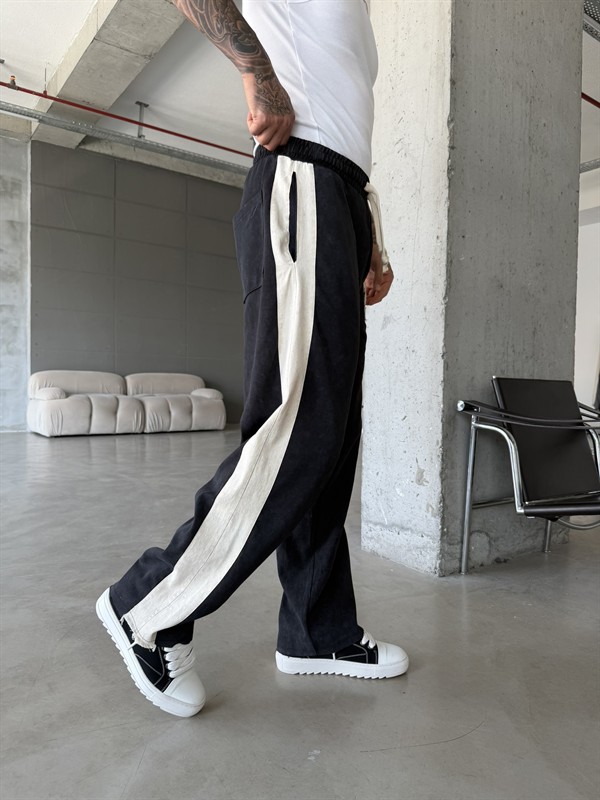 23 Premium Acid Yıkama Şeritli Eşofman - Siyah