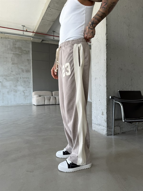 23 Premium Acid Yıkama Şeritli Eşofman - Bej