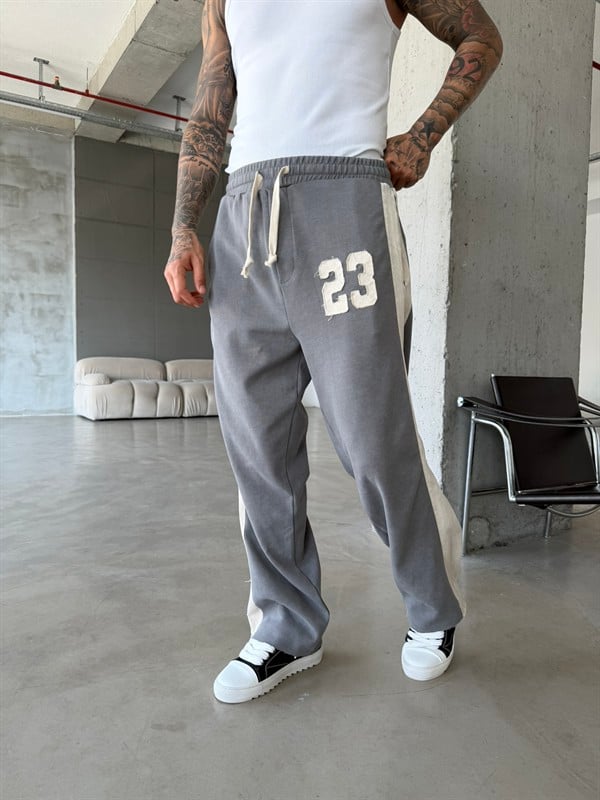 23 Premium Acid Yıkama Şeritli Eşofman - Füme