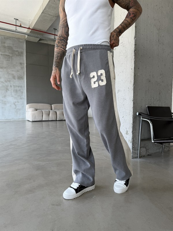 23 Premium Acid Yıkama Şeritli Eşofman - Füme