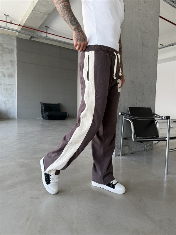 23 Premium Acid Yıkama Şeritli Eşofman - Kahve