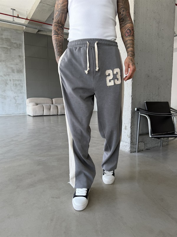 23 Premium Acid Yıkama Şeritli Eşofman - Füme