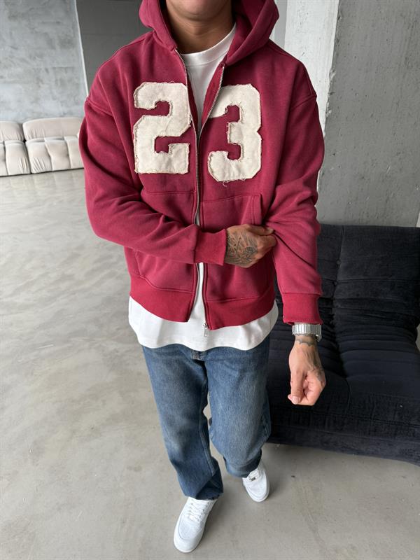 23 Premium Yıkamalı Zip Hırka - Bordo